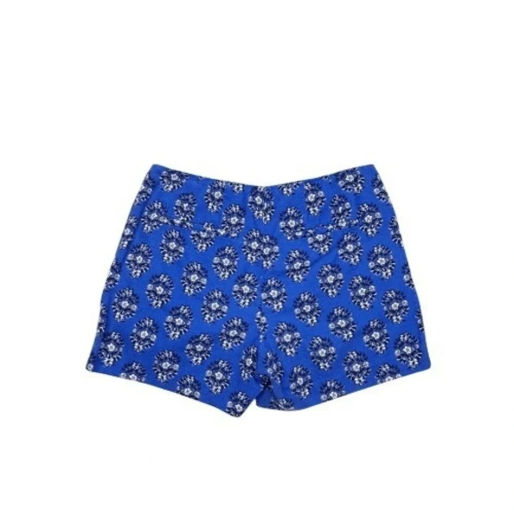 Madewell Mid Rise Pleated Deck Shorts Blue Floral Woodcut Size 2 - Picture 2 of 8